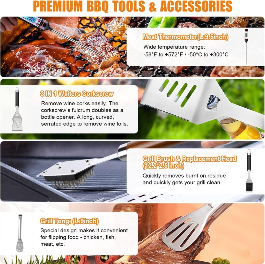 Cifaisi BBQ Grill Utensils Set for Camping/Backyard, 38Pcs Stainless Steel Grill Tools Grilling Accessories with Barbecue Mats, Aluminum Case, Thermometer for Men Women